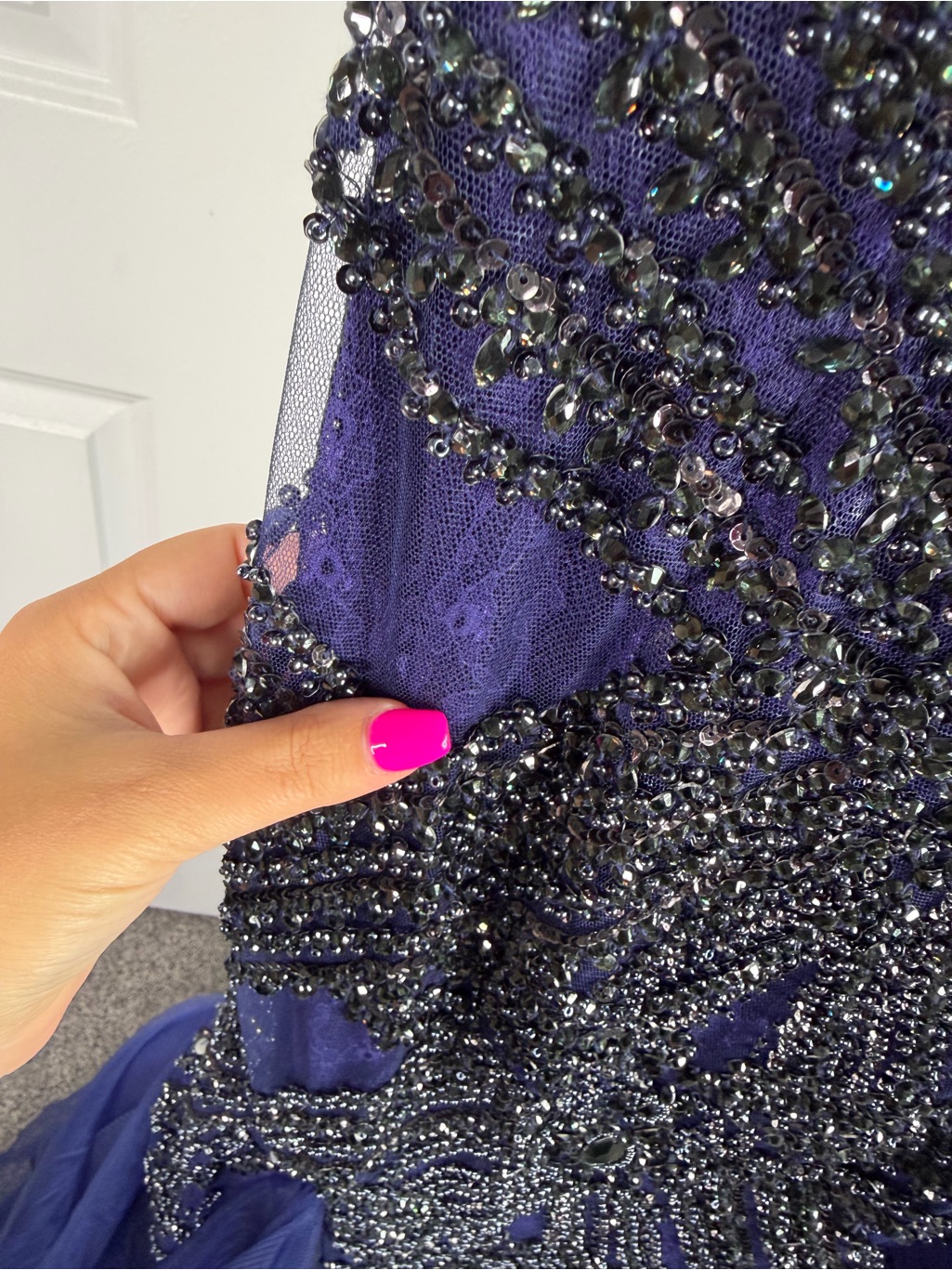 Sherri Hill 50516 Size 0 Nwt Navy Beaded Mermaid Evening Gown Formal Prom Dress — image 8 of 8